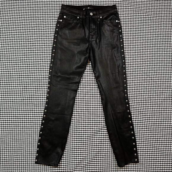 Seven for All Mankind Black Studded Wax Coated Black Skinny Denim Jeans Size 25 - Picture 1 of 7